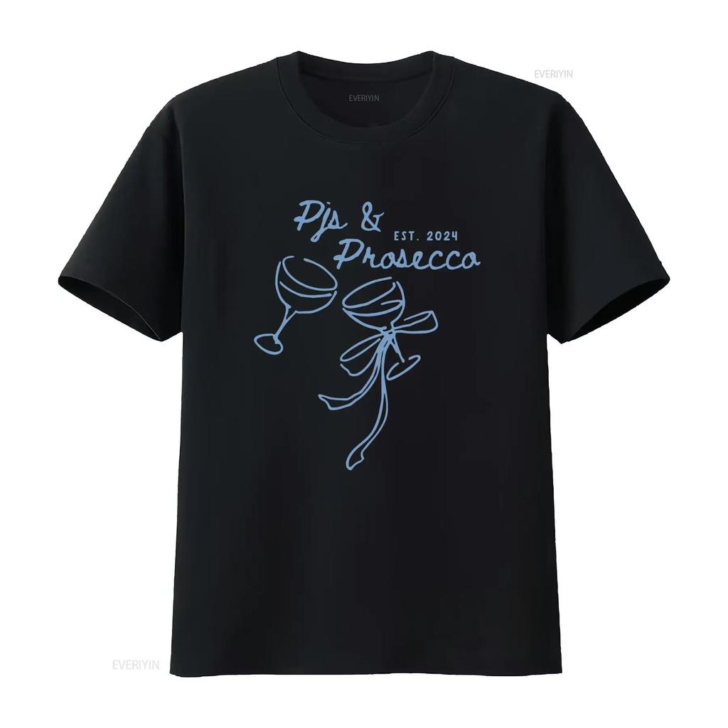 Minimalist Line Art Pjs Prosecco EST Wine Glass Casual Print T Shirt vintage Washed homme Versatile graphic Comfortable