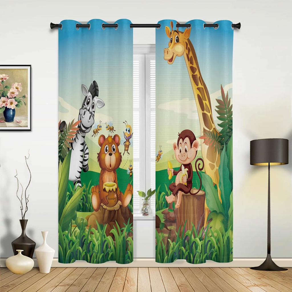 2 шт. мультяшные животные сафари джунгли лес оконные шторы жалюзи для гостиной детской спальни ванной кухни двери домашнего декора