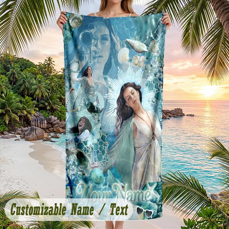 Lana Del Rey Beach Towel, Personalized Custom Name Text, Quick Dry Large Absorbent Towel For Beach Pool