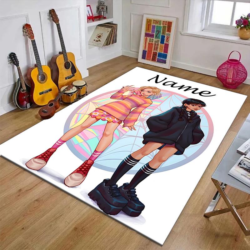 Custom Addams Family Wednesday Mat Personalized Name, Polyester Washable Indoor Entryway Rug, Gift for Christmas, Easter, Thanksgiving Day