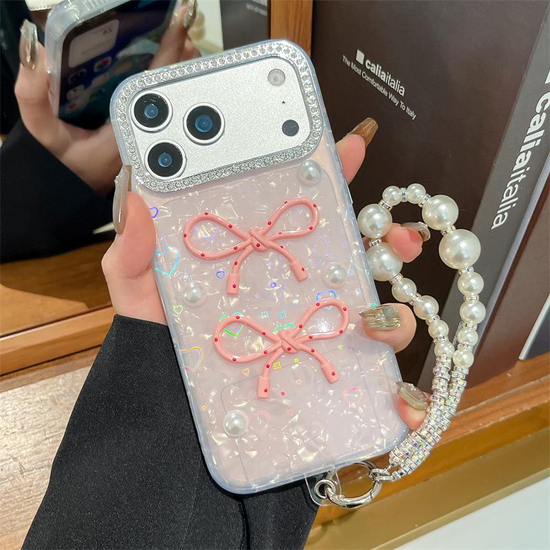 Лазерный чехол для iPhone 14/13 с рисунком в горошек и бантом - Противоударный чехол для Apple Pro Max