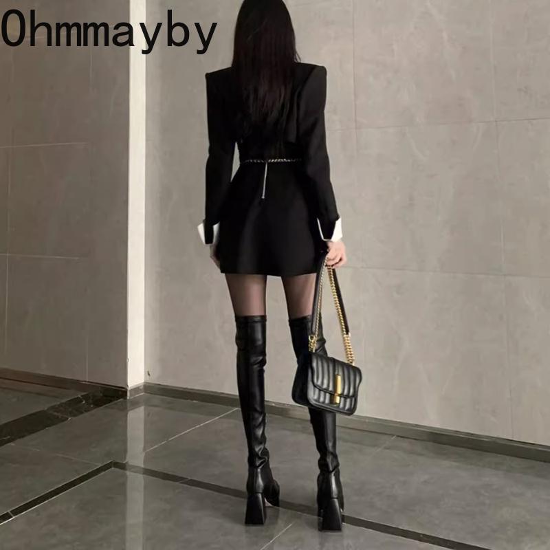 Autumn Winter Street Style Stretch Over The Knee Boots Women Fashion Round Toe Square Platform Heels Long Booties
