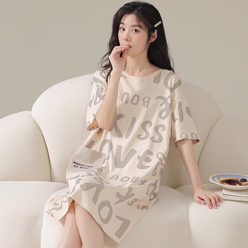 2024 Women's Cute Cartoon Summer Short-Sleeve Nightdress, Thin Large Size, Indoor/Outdoor Wear