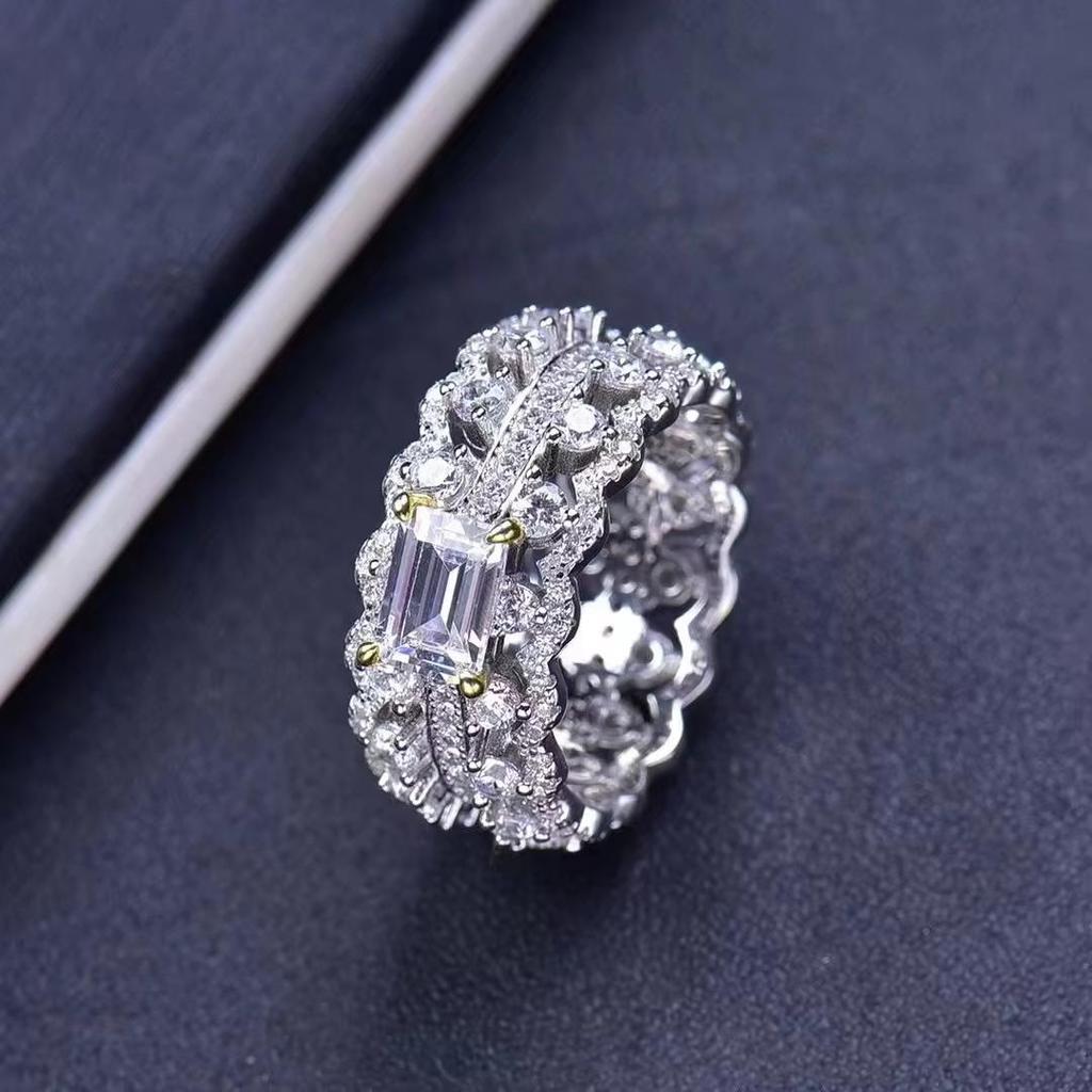 Женские кольца с муассанитом 1 карат, бриллиантами D VVS, изумрудом, сияющим муассанитом, посеребренное белое золото 925 пробы, ювелирное кольцо для леди