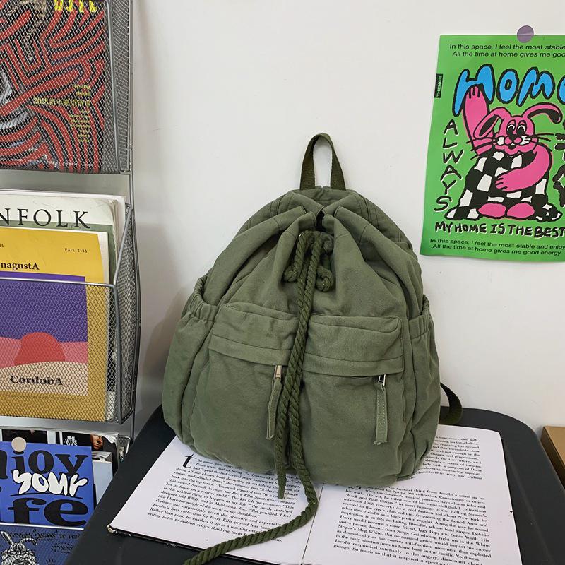 Women's Trendy Canvas Drawstring Backpack - Cool, Stylish, Simple Design for Students