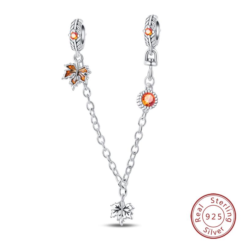 100% 925 Silver Autumn Harvest Series Brown Music Squirrel Scarecrow Pumpkin Maple Leaves Charms Beads DIY Jewelry Gift