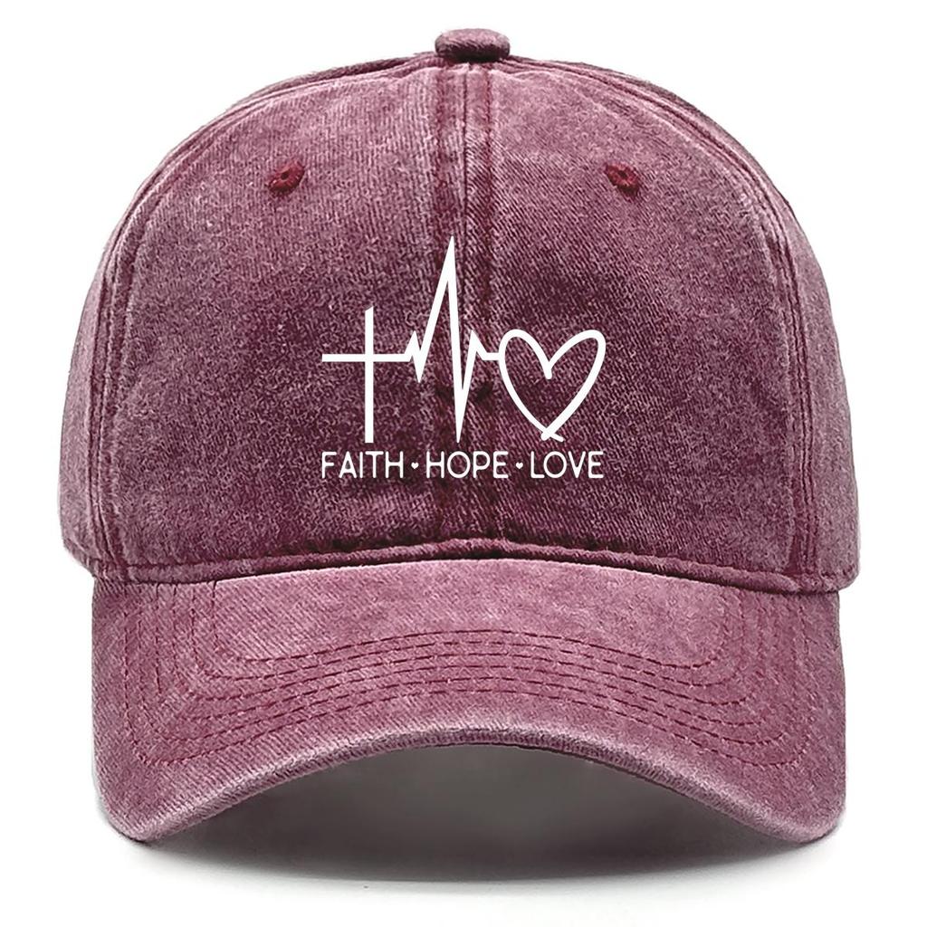 FAITH HOPE LOVE" Print Adjustable Baseball Cap, Cross Heartbeat Heart Dad Hat Solid Color Sporting Distressed Summer Snapback Baseball Hat