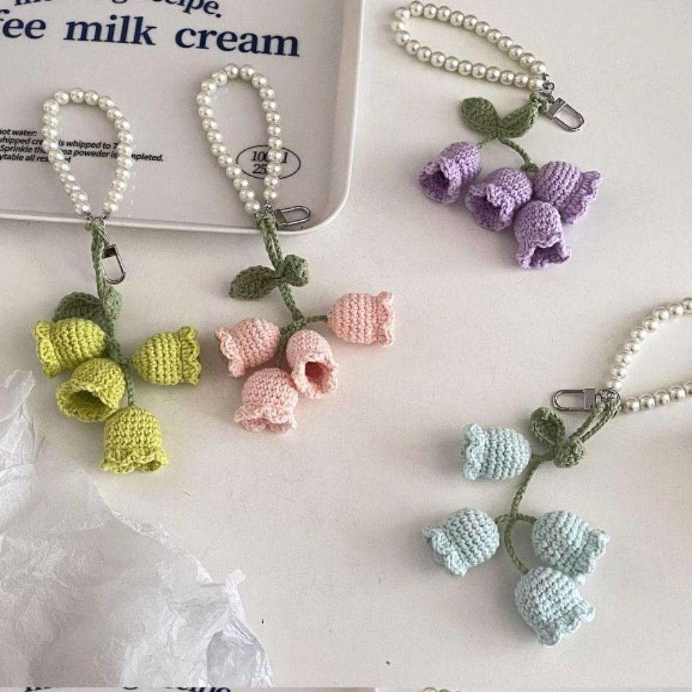 Шерстяной плетеный автомобильный брелок с имитацией жемчуга, жемчужный рюкзак, брелок для ключей для женщин