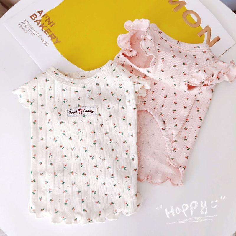 Pet Thin Floral Flying Sleeve T-shirt Small Dog Cat Spring Vest Dog Dresses for Small Dogs Puppy Clothes