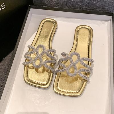 Элегантные изогнутые однолинейные ромбовидные тапочки на плоской подошве 2024 года, весна/лето, для отдыха на открытом воздухе, на пляже, нескользящие тапочки для женщин