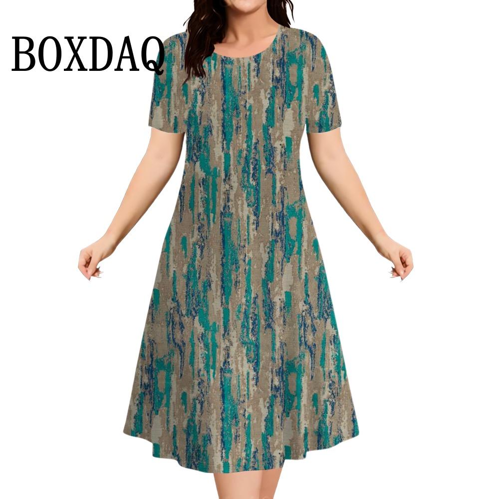 Summer Flowers 3D Printed Short Sleeve Dress Women Casual Fashion Plus Size Round Neck Loose Dress For Women Large