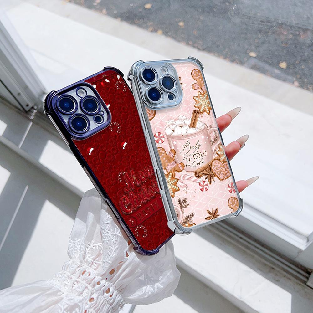 Чехлы для телефонов Ae114 Merry Christmas Christmas tree art из гальванизированного ТПУ для Samsung A54 A12 A14 S22 S23 S24 Ultra A55 A15 с четырьмя защитными углами