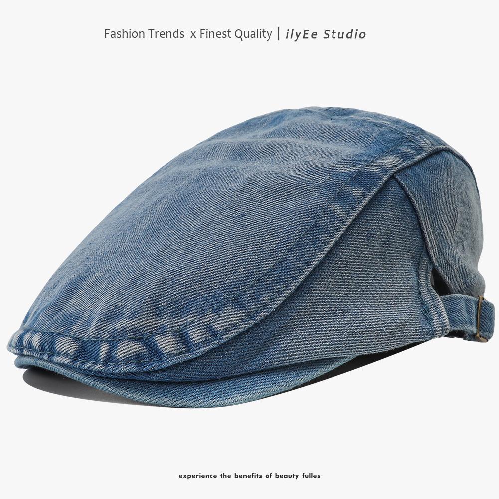 New Designer Washed Denim Beret Hat Men Women Solid Color Vintage Newsboy Cap Adjustable Casual Cotton Flat Visor Cap Flat Hat