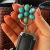 Turquoise Inlaid Bag Clip Key Holder Bohemian Style Flower Design Key Finder Car Keychain