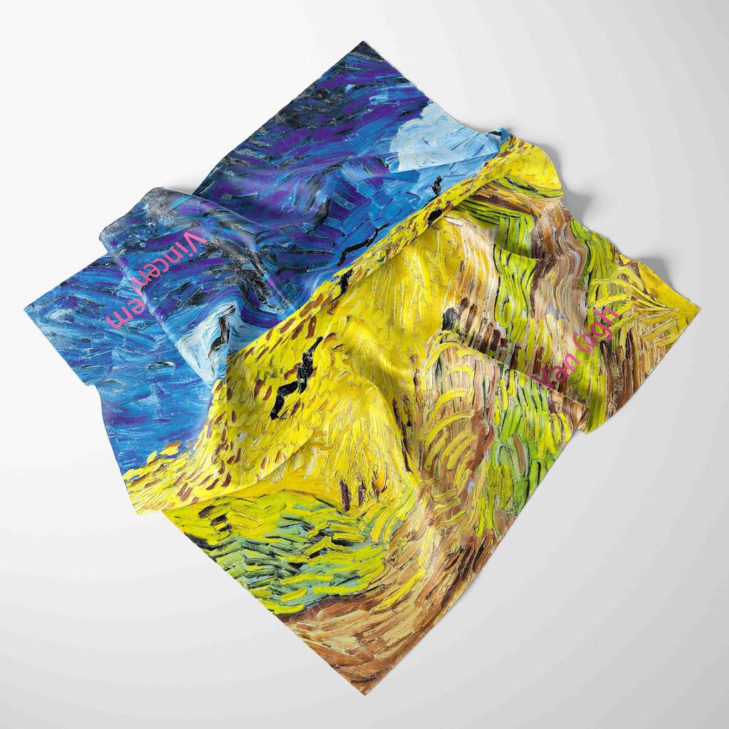 2025 Oil Painting Silk Scarf For Women New Print Female Foulard Scarfs Handle Kerchief Fashion Head Foulard Square Scarves