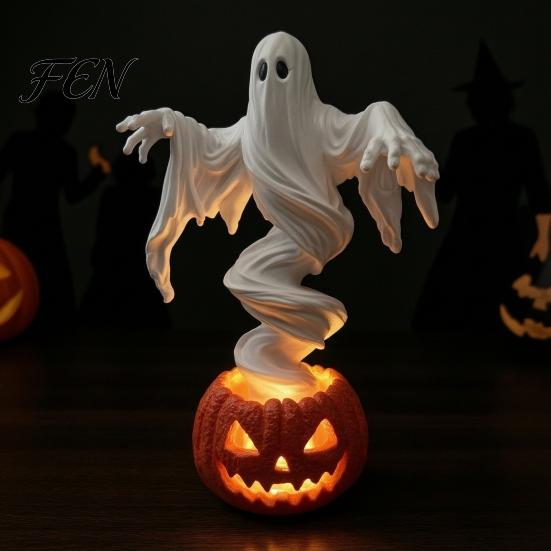 Decorative Figurine for Halloween Swirling Ghost Pumpkin Yard Lamp, Lighted Spooky Statue, Warm LED Outdoor Tabletop Statue Decor, Fall Autumn Garden