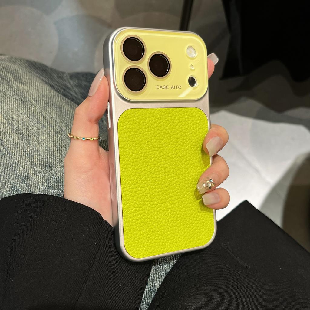 Роскошный чехол из однотонной кожи личи для iPhone 17 16 15 14 13 Pro Max Матовый противоударный гибридный чехол из стекла с защитой камеры