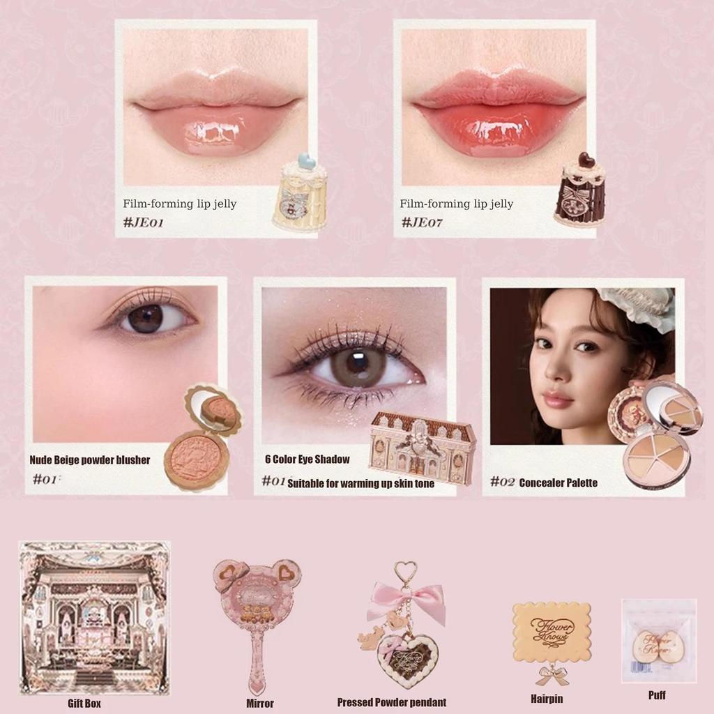 Flower Knows SWEETIE BEAR Шкатулка для макияжа Подарочный набор Всё в одном Парфюм Палитра теней с шиммером Румяна Помада-желе Шкатулка 10 ШТ