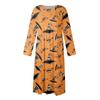 Women's Casual Crew-neck Halloween Print Mid-length Dress Long-sleeved Dress With Pocket
