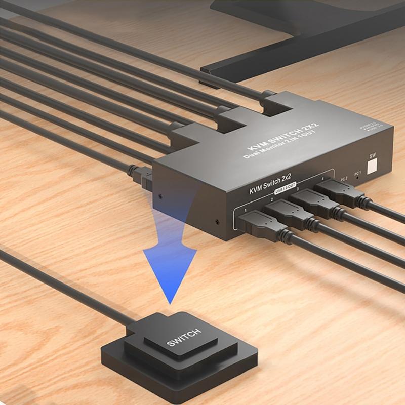 Металлический HDTV-переключатель для двойных мониторов, 4 USB 3.0 хаба, бесшовное переключение входов, повышает производительность