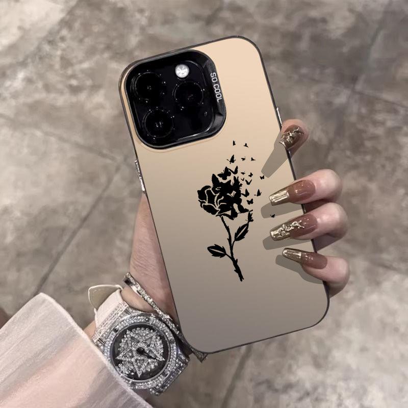 Черная Роза с Бабочками Арт Чехол для Телефона для Серии iPhone 17 16 15 14 13 12 11 Pro Max Plus Двухслойная Защита