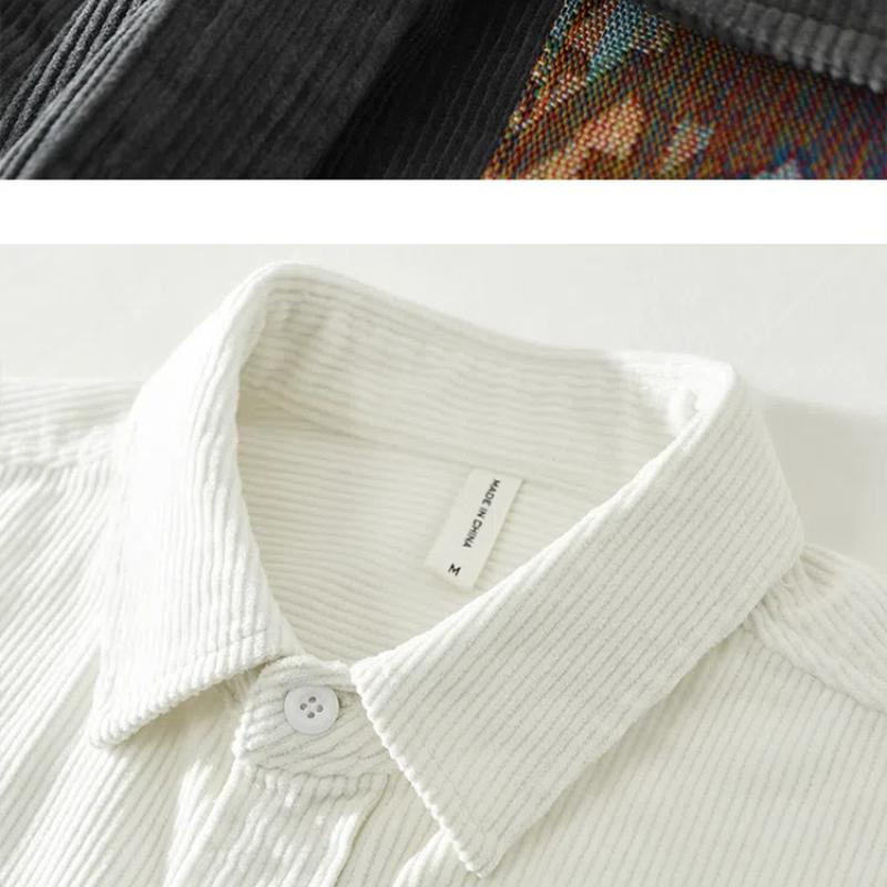 Рубашки с длинным рукавом в японском стиле в стиле ретро для мужчин, свободная вельветовая рубашка на осень и зиму, повседневные рубашки из чистого хлопка с двойными карманами и принтом