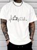 Unisexs Crew Neck Short Sleeve Tee Coffee Heartbeat Art Print Red Loose Casual Summer Street Basic Daily Top For Adult Male Wear