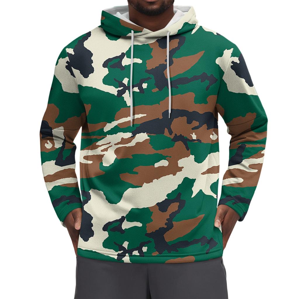 Мужская толстовка с капюшоном свободного кроя в стиле кэжуал с камуфляжным принтом