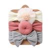 3PCS Per Set Mix Colors Organic Fashion Ball Bow Flower Girl Headbands Soft Cloth Elastic 22x14cm for Newborn Baby Girls