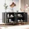 Sideboard Kommode 4 Türen, modernes Liniendesign, Metallgriffe, Rahmenbeine, 150x40x80 cm, Wohnzimmer/Schlafzimmer/Flure/Küche