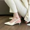 2024 Spring Summer Women Kitten Heels Pointed Toe Sandals Fashion Back Buckle Bling Silver Ladies Casual Med Heels Shoes