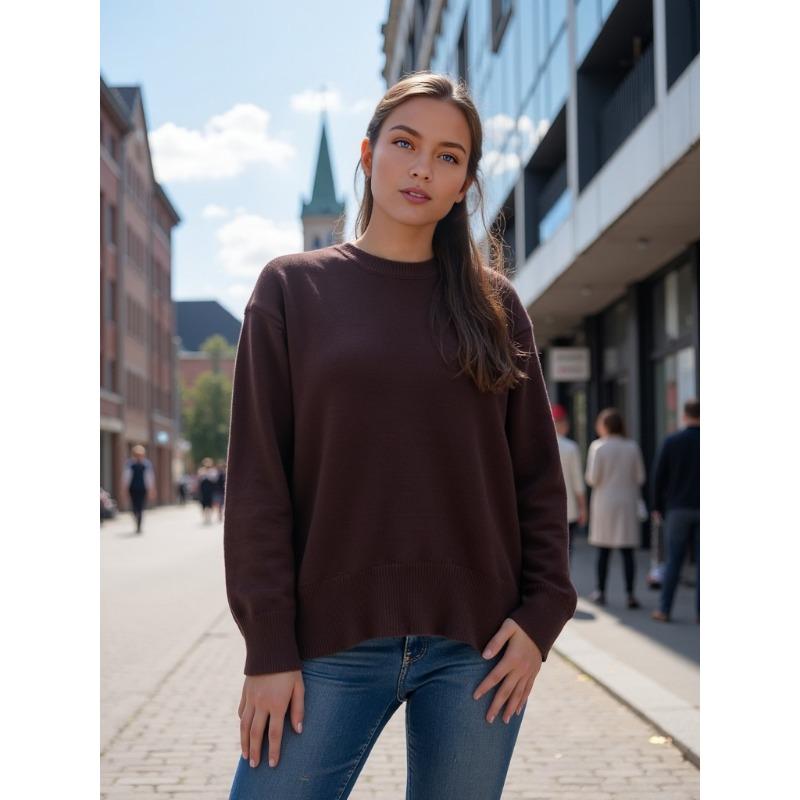 Women S Thick Knitted Crew Neck Loose Pullover Sweater For Autumn Winter