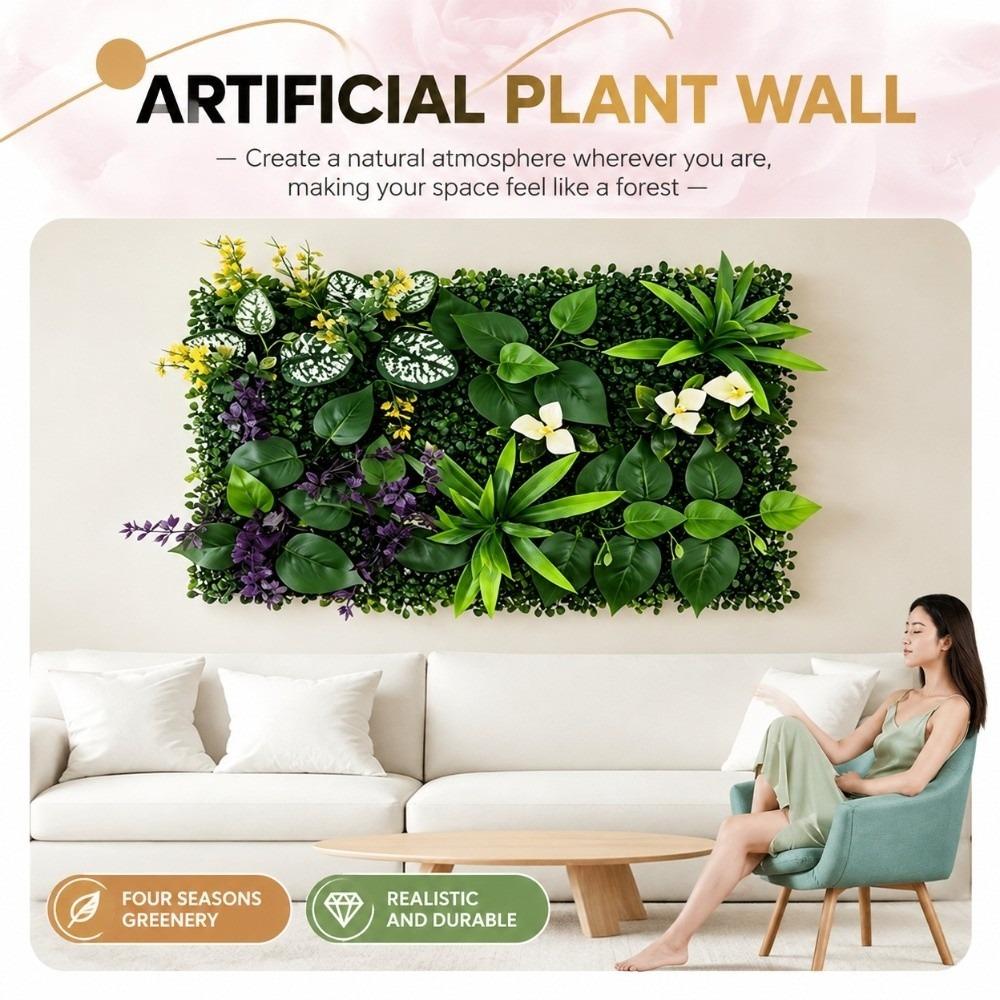 Plastic Fake Foliage Panel Fake Foliage Texture Vertical Garden Panel Outdoor Garden