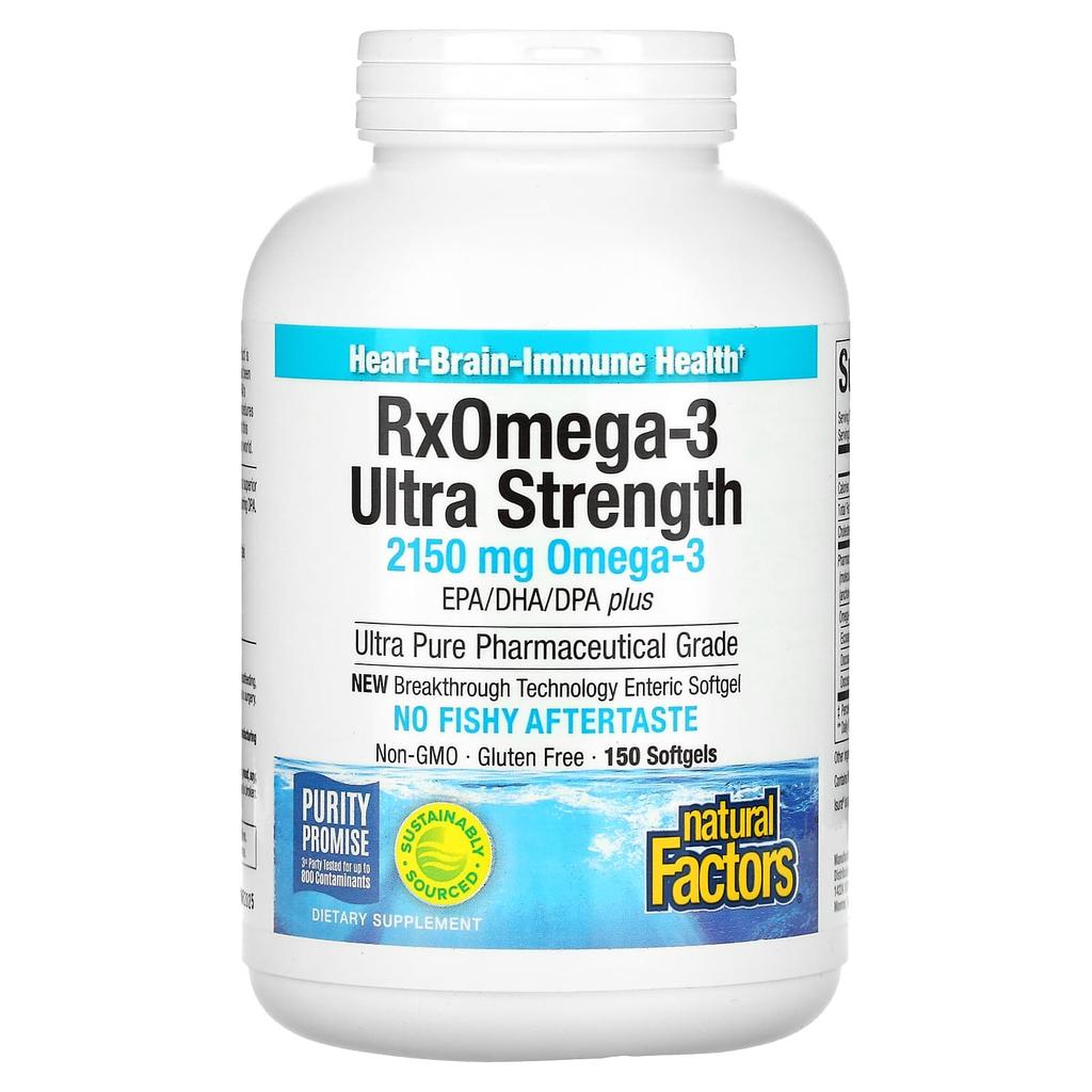 Natural Factors, RxOmega-3 Ultra Strength, 2150 мг, 150 мягких капсул (1075 мг в одной мягкой капсуле)