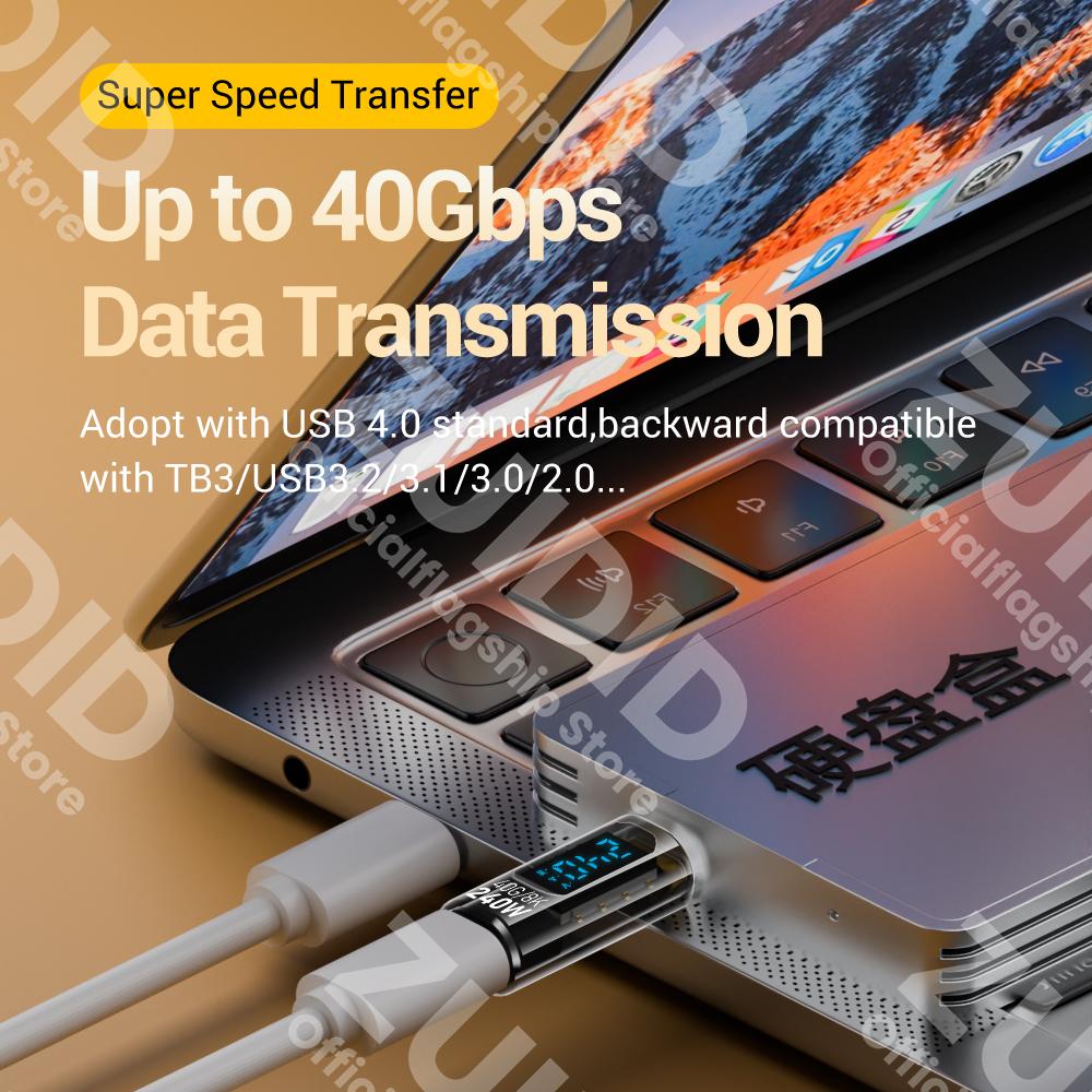 Transparent LED Display PD240W USB4.0 40Gbps Type C to C OTG Adapter 8K60Hz 5A Fast Charging Cable for iPhone 15 14 MacBook Pro 3
