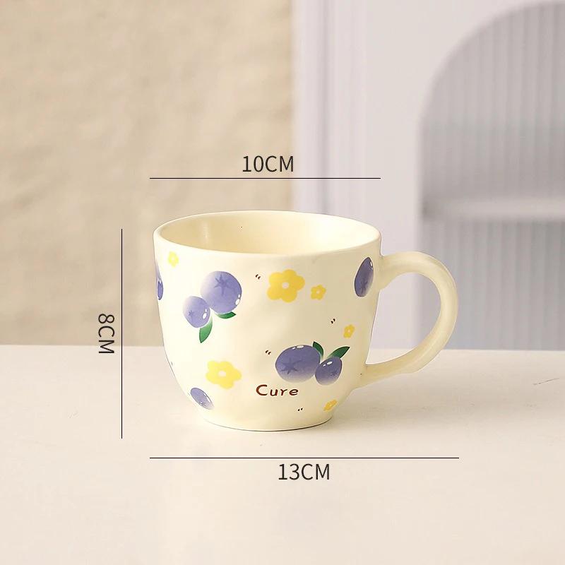 Cute Fruit Pattern Ceramic Mug Strawberry Coffee Cup Oatmeal Breakfast Cup Water Cup Valentine's Day Present Couple Water Cups