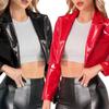 Glossy Faux Leather Women Cropped Coat Long Sleeve Solid Color Lapel Jacket Ladies Clubwear Cosplay Party Performance Festival Costume