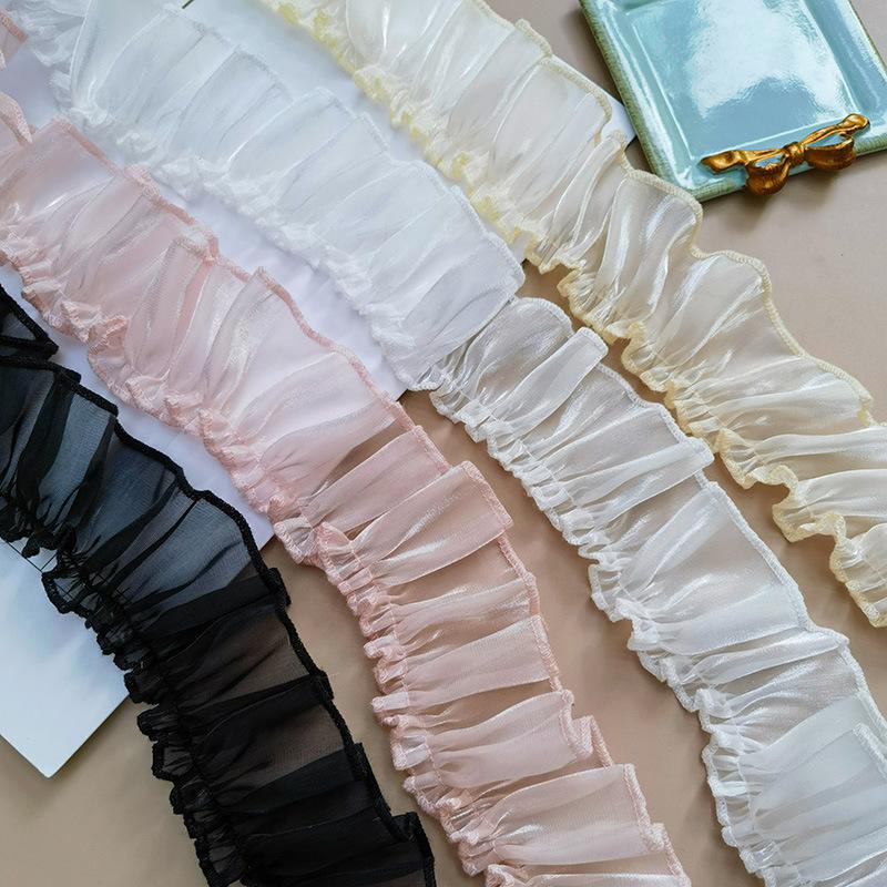 5M Satin Pleated Ribbon Trim Lace Fabric Ruffle Cuffs Cake Skirt Decorative Collar Tulle Frill Ribbon Dress Clothing Diy Crafts