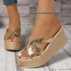 Модные золотые серебряные сандалии-клинья с узором змеи Женская модная летняя массивная платформа Шлепанцы Женские легкие с толстой подошвой Пляжные шлепанцы