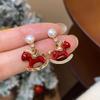 Fashion Jewelry Pearl Pony Earrings Zodiac Pony Red Drop Earrings  New Year Gift