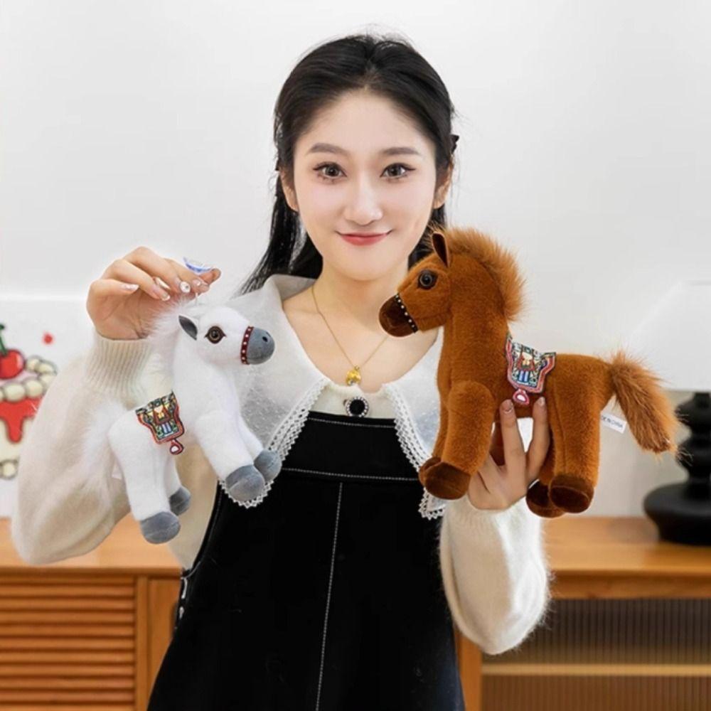 Saddle Pony Plush Toys Long Mane Cartoon Horse Stuffed Toy Standing Foal Plush Doll Easter Gifts