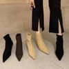 Винтажные ботильоны женские туфли модные с острым носком осень-зима на низком каблуке женские элегантные эластичные узкие короткие сапоги из флока