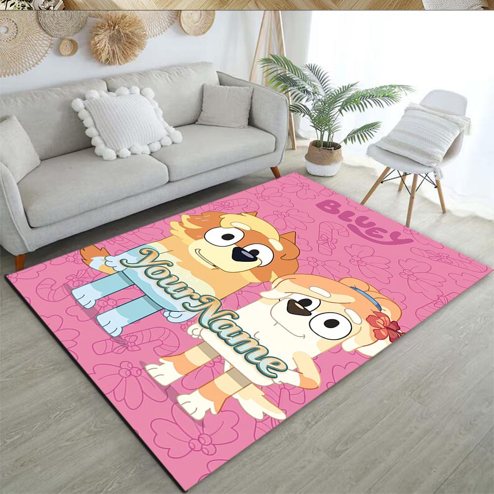 Bluey 135 Customize Text Floor Mat Perfect for Living Rooms Decorate room Kitchen Foyer Anti-slip Rug Anime Office Decor Birthday/Christmas Gift