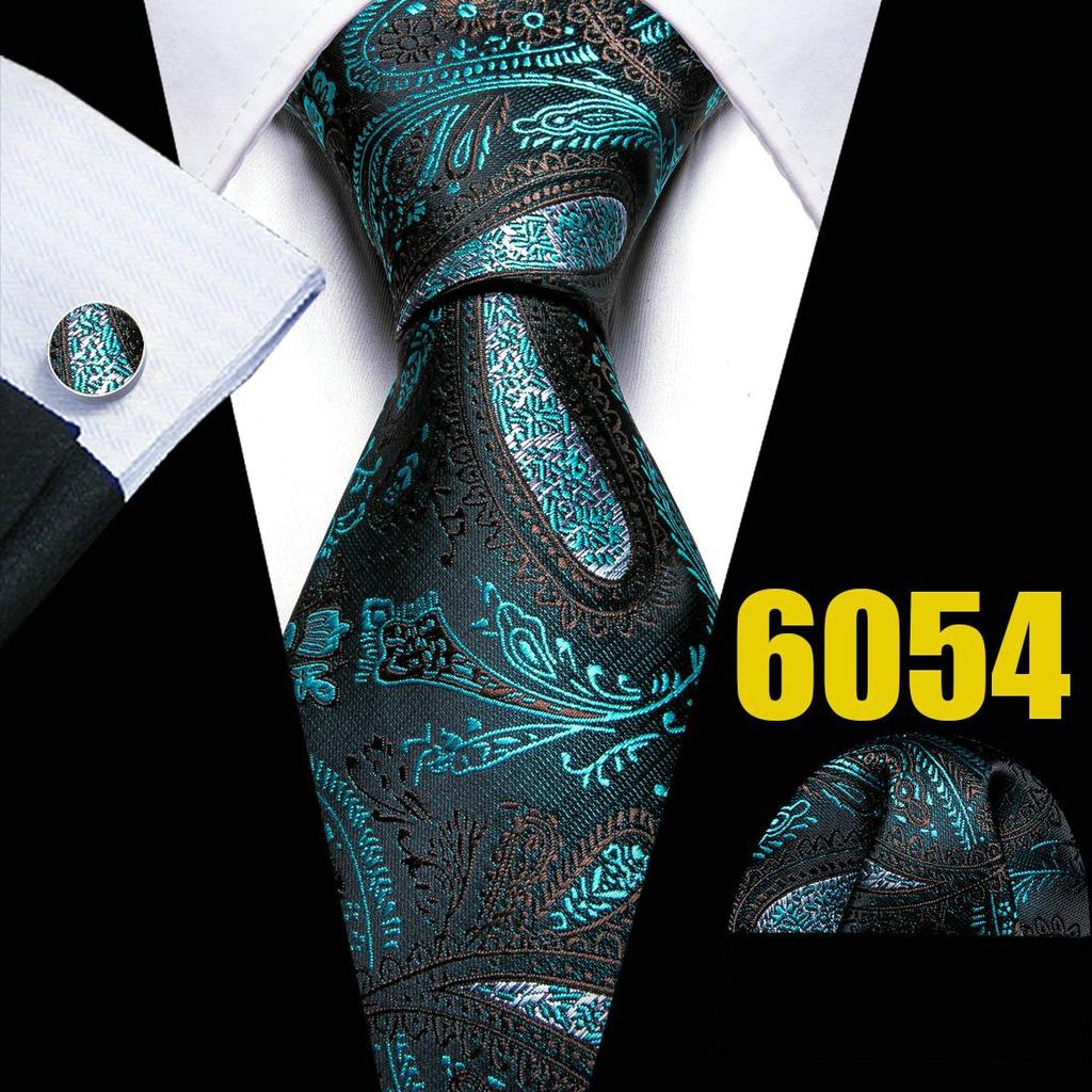 Mens Fashion Neckties Teal Silk Tie Pocket Square Cufflinks Blue&Green Formal Casual Ties
