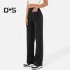 Women Pants Solid Color Elastic Waist Straight Leg Casual Trousers with Multi-Pocket Design Leisure Long Pants