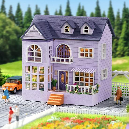 1 Set DIY House Model with Warm Lighting European Style Happy Hut