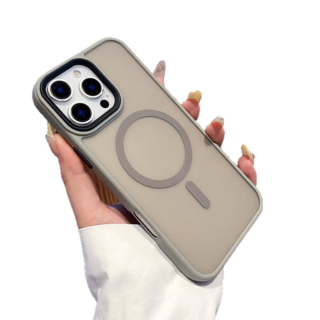 Black Frame Matte Skin Magnetic Phone Case for Apple Protective Case Huaqiangbei Silicone Phone Case Magnetic Ring Hanging Chain