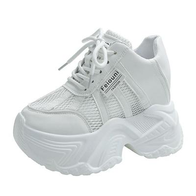 Модные женские кроссовки на платформе 7,5 см на шнуровке, осенние спортивные кроссовки в стиле «папины», высокие, массивные, повседневные, с толстой подошвой, сетчатые, белые