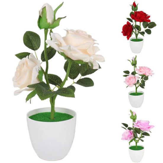 1 Set Artificial Potted Plant Cut Evenly Clear Texture Plastic Table Decor Simulation Rose Flower for Party