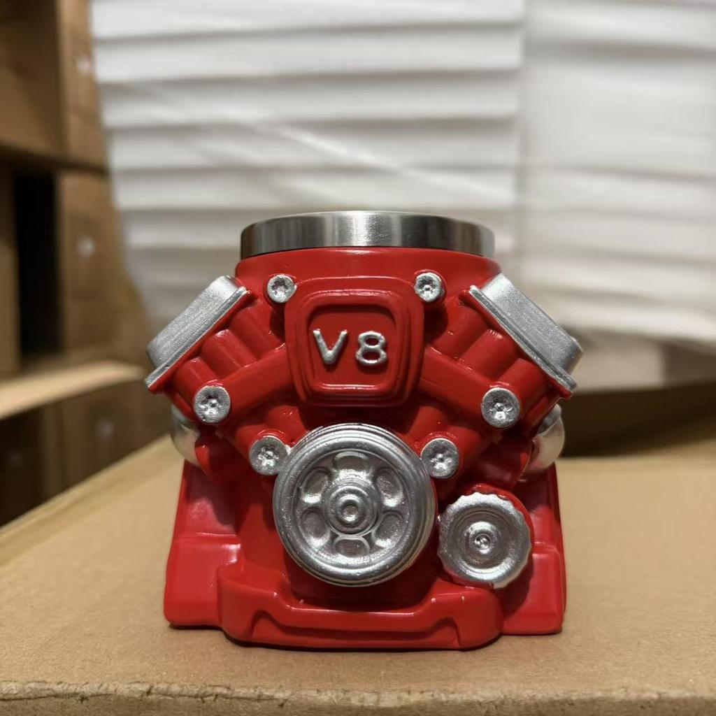Кружка 3D из нержавеющей стали с изображением двигателя V8Кружка из смолы с изображением двигателя V8